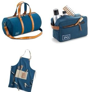 Wall St Banker Style Leather Strap Duffle, Grilling Apron, Travel Toiletry Bag